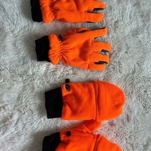 Orange Convertible Mittens and Gloves - Fleece Winter Gloves and Hat